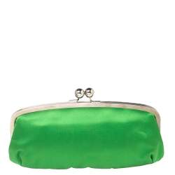 Pre Owned Chloe Green Satin Crystal Embellished Clutch