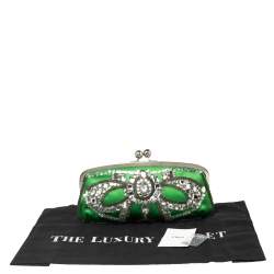 Pre Owned Chloe Green Satin Crystal Embellished Clutch