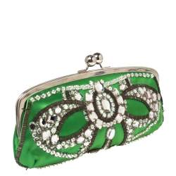 Pre Owned Chloe Green Satin Crystal Embellished Clutch