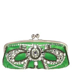 Pre Owned Chloe Green Satin Crystal Embellished Clutch