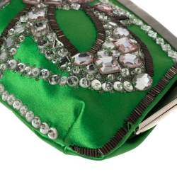 Pre Owned Chloe Green Satin Crystal Embellished Clutch