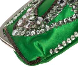 Pre Owned Chloe Green Satin Crystal Embellished Clutch