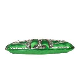 Pre Owned Chloe Green Satin Crystal Embellished Clutch
