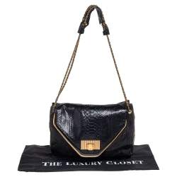 Pre Owned حقيبة كتف كلوي سالي جلد ثعبان أسود بقلاب متوسطة