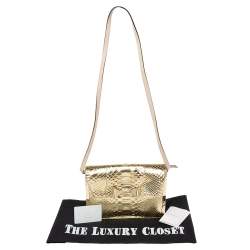 مملوكة مسبقًا حقيبة كروس كلوي راشيل جلد ثعبان ذهبي مزينة فيونكة