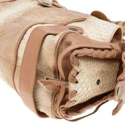 Pre Owned Chloe Beige/Brown Shimmering Python and Leather Silverado Satchel