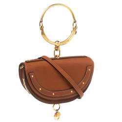 Pre Owned Chloé Brown Leather Small Nile Bracelet Minaudiere Crossbody Bag