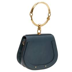 Pre Owned Chloe Teal Blue Leather and Suede Small Nile Bracelet Shoulder Bag