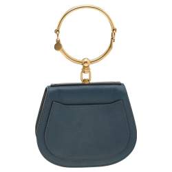 Pre Owned Chloe Teal Blue Leather and Suede Small Nile Bracelet Shoulder Bag