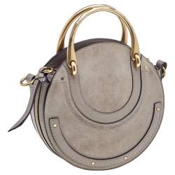 Pre Owned Chloe Beige Leather and Suede Small Pixie Round Crossbody Bag