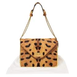Pre Owned Chloe Brown/Beige Leopard Print Pony Hair And Leather Medium Sally Shoulder Bag