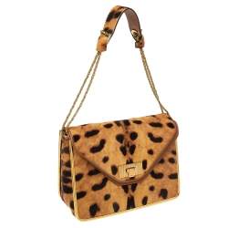Pre Owned Chloe Brown/Beige Leopard Print Pony Hair And Leather Medium Sally Shoulder Bag