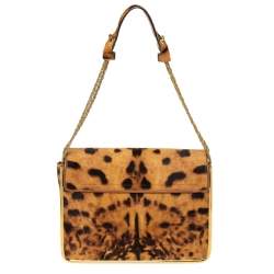 Pre Owned Chloe Brown/Beige Leopard Print Pony Hair And Leather Medium Sally Shoulder Bag