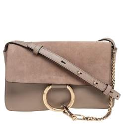 Pre Owned Chloe Grey Leather And Suede Small Faye Shoulder Bag