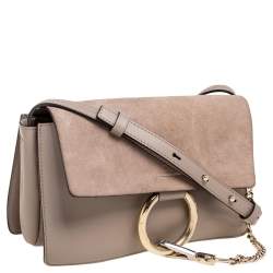 Pre Owned Chloe Grey Leather And Suede Small Faye Shoulder Bag