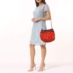 Pre Owned Chloe Orange/Brown Leather And Suede Chain Hobo