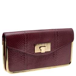 Pre Owned Chloe Burgundy Python Leather Clutch