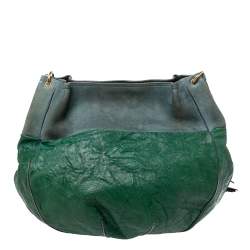 Pre Owned Chloe Green Crinkled Leather and Suede Tassel Chain Hobo 
