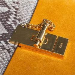 Pre Owned Chloe Mustard/Brown Suede and Python Small Drew Shoulder Bag