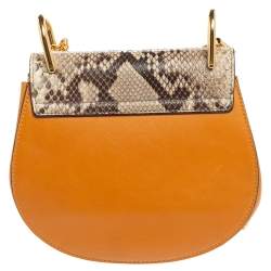 Pre Owned Chloe Mustard/Brown Suede and Python Small Drew Shoulder Bag