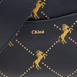 Pre Owned Chloe Black Leather Embroidered Horses Crossbody Bag