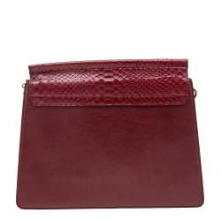 Pre Owned حقيبة كتف كلوي فاي جلد وجلد ثعبان عنابي متوسطة