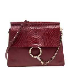 Pre Owned حقيبة كتف كلوي فاي جلد وجلد ثعبان عنابي متوسطة