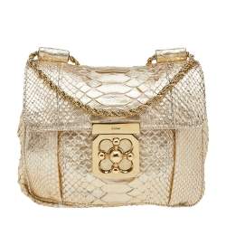 Chloe Metallic Gold Python Leather Small Elsie Shoulder Bag