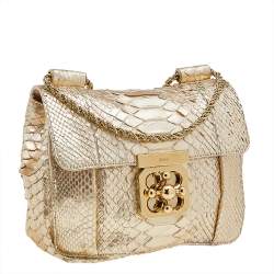 Chloe Metallic Gold Python Leather Small Elsie Shoulder Bag