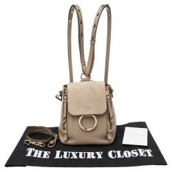 Pre Owned Chloe Taupe Leather and Suede Mini Faye Daye Backpack