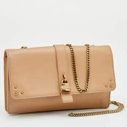Pre Owned Chloe Beige Leather Aurore Wallet on Chain