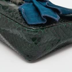 Chloe Green Python Bow Embellished Clutch