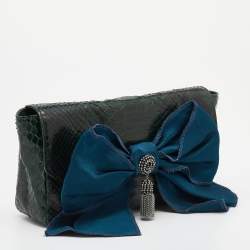 Chloe Green Python Bow Embellished Clutch
