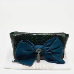 Chloe Green Python Bow Embellished Clutch