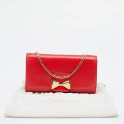 Pre Owned Chloe Red Leather Bow Chain Clutch