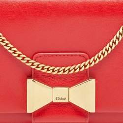 Pre Owned Chloe Red Leather Bow Chain Clutch