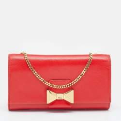 Pre Owned Chloe Red Leather Bow Chain Clutch