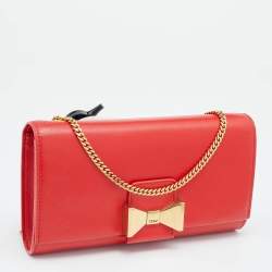 Pre Owned Chloe Red Leather Bow Chain Clutch