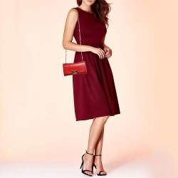 Pre Owned Chloe Red Leather Bow Chain Clutch