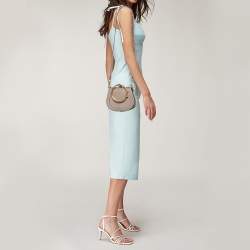 Pre Owned Chloe Khaki Beige Leather and Suede Small Nile Bracelet Shoulder Bag