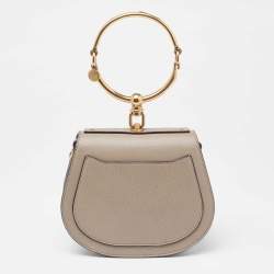 Pre Owned Chloe Khaki Beige Leather and Suede Small Nile Bracelet Shoulder Bag