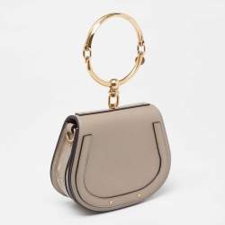 Pre Owned Chloe Khaki Beige Leather and Suede Small Nile Bracelet Shoulder Bag