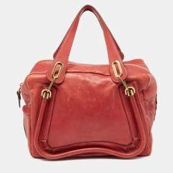 Pre Owned Chloe Brick Red Leather Medium Paraty Shoulder Bag