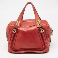 Pre Owned Chloe Brick Red Leather Medium Paraty Shoulder Bag