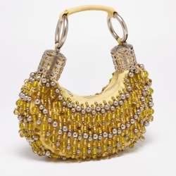 Chloe Yellow Canvas Beaded Embellished Crescent Hobo