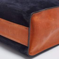 Pre Owned Chloe Navy Blue/Tan Suede and Leather Top Zip Tote