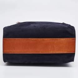 Pre Owned Chloe Navy Blue/Tan Suede and Leather Top Zip Tote