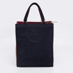 Pre Owned Chloe Navy Blue/Tan Suede and Leather Top Zip Tote