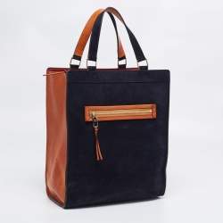 Pre Owned Chloe Navy Blue/Tan Suede and Leather Top Zip Tote