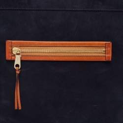 Pre Owned Chloe Navy Blue/Tan Suede and Leather Top Zip Tote